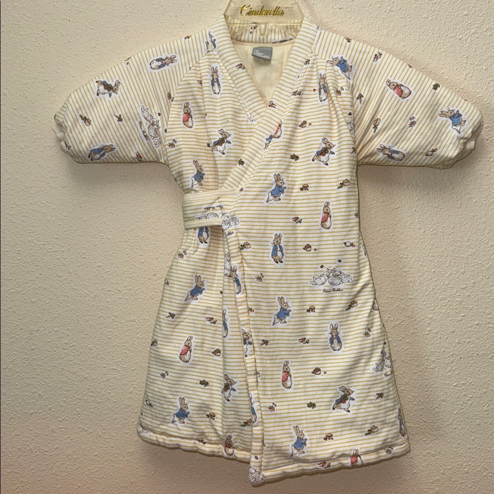 Peter Rabbit Beatrice Potter Quilted Striped Yellow Rabbit Print Kimono Wrap 6M